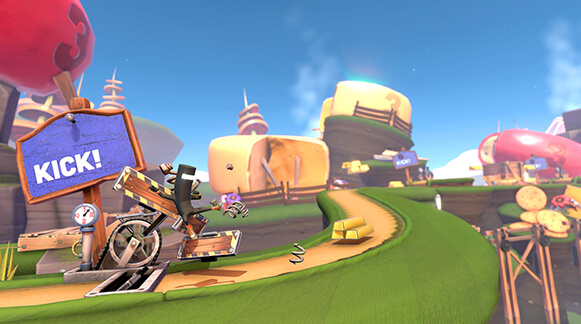 Runner3 screenshot in a detailed 3D environment with large wheels of cheese in the background